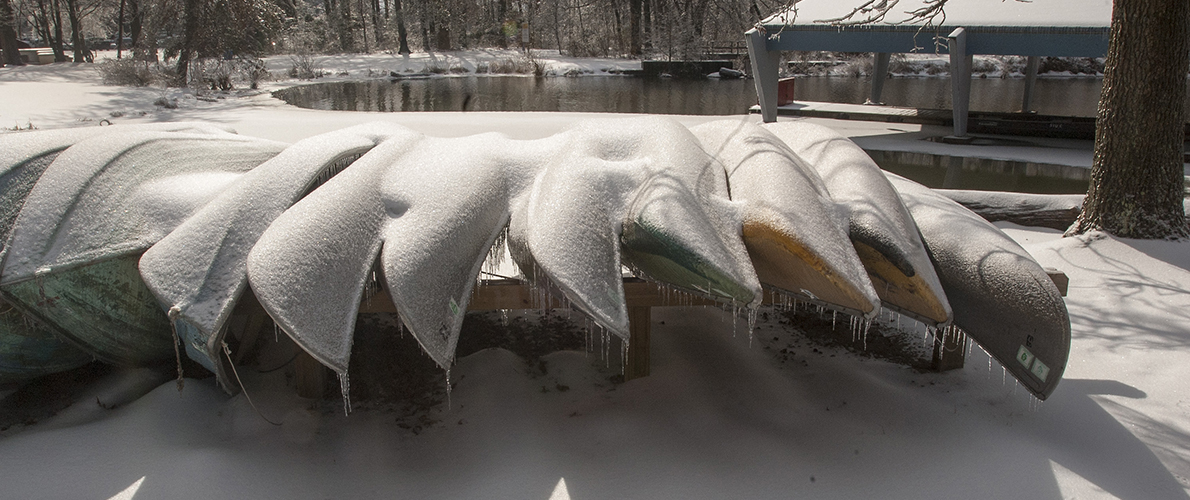 banner campus winter 6 frozen canoes