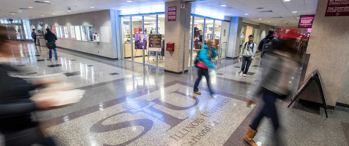 students waking in the student center