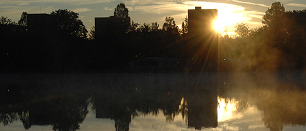 sunset on campus lake