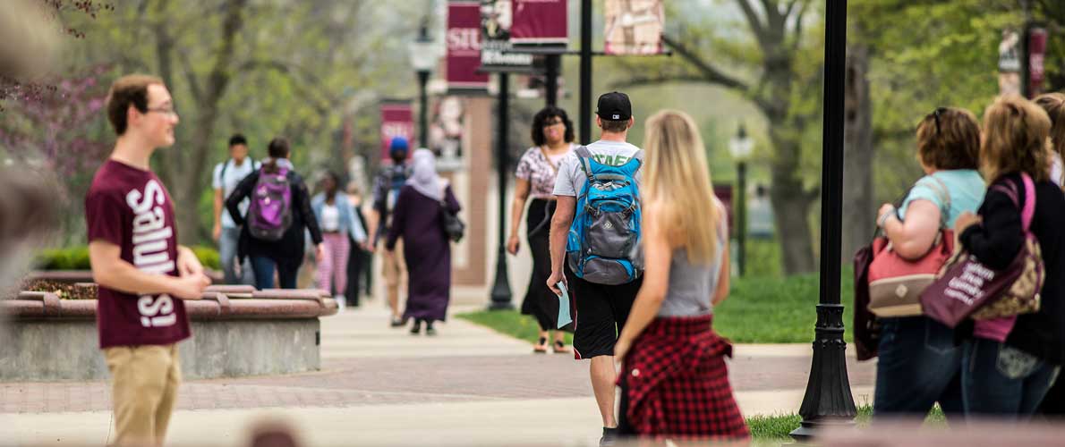 A group of students taking a tour of campus